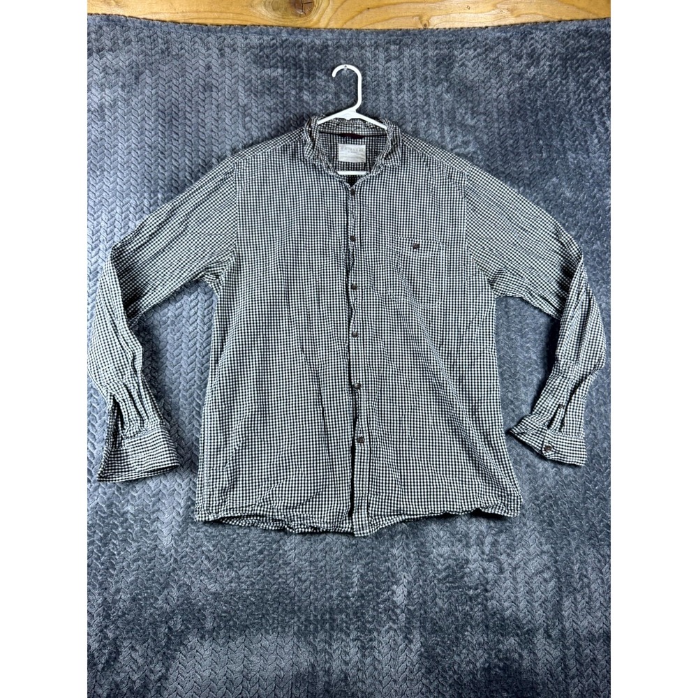 Primark Shirt Mens XL Black White Gingham Cotton Button Up Casual Long Sleeve